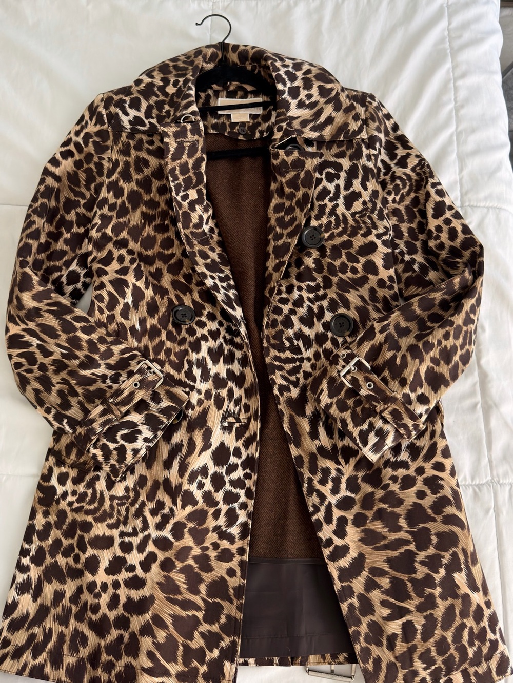 MICHAEL Michael Kors Leopard-Print Trench Coat in Brown and Cream